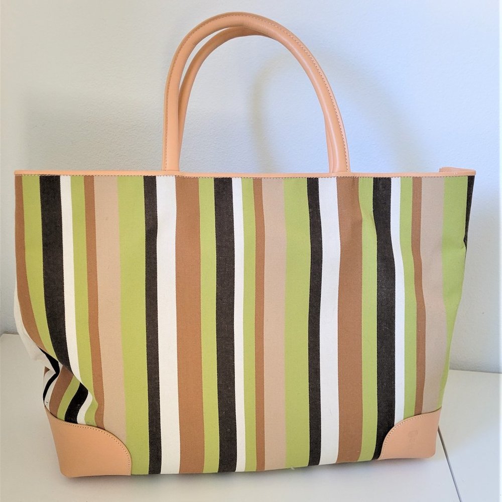 JANUS ET CIE CUSTOM TOTE BAG - MADERA STRIPE/CHESTNUT